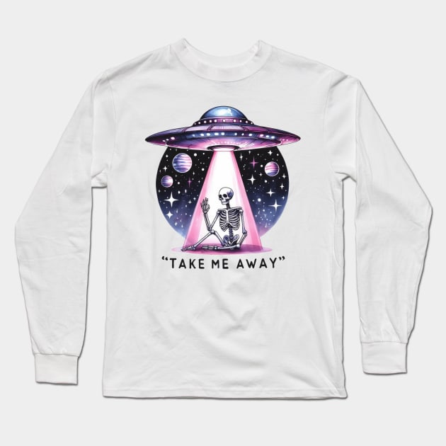 "Take Me Away" Skeleton and UFO Long Sleeve T-Shirt by FlawlessSeams